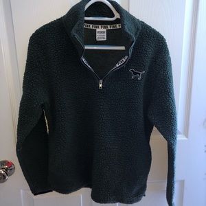 PINK Dark green sherpa half zip up sweater